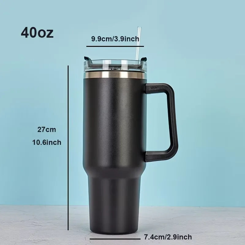 Copo térmico isolado a vácuo de 40 onças, copo de viagem personalizado, garrafa de água de aço inoxidável, canecas de café com alça, utensílios para bebidas ao ar livre