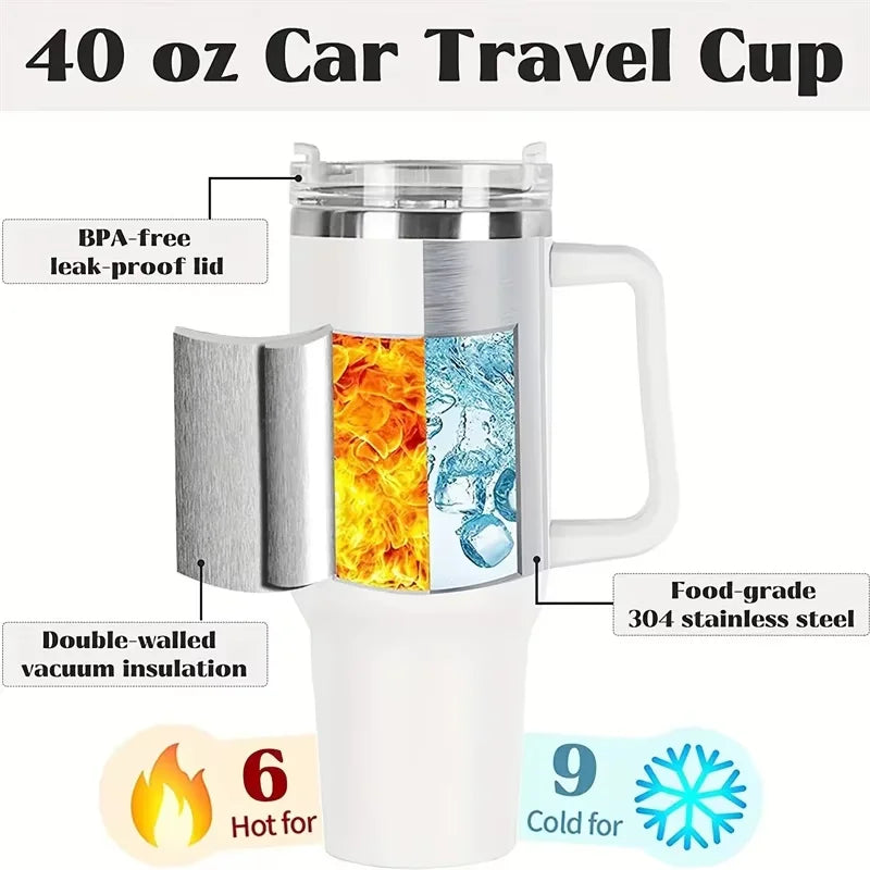 Copo térmico isolado a vácuo de 40 onças, copo de viagem personalizado, garrafa de água de aço inoxidável, canecas de café com alça, utensílios para bebidas ao ar livre