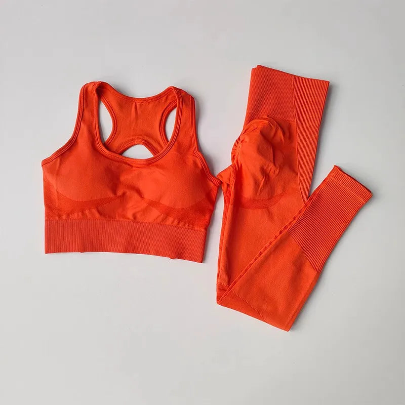 Conjunto de treino feminino fitness, yoga, treino, sutiã esportivo + cintura alta, leggings, roupas de ginástica, sem costura