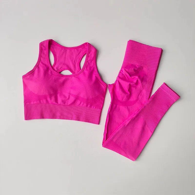 Conjunto de treino feminino fitness, yoga, treino, sutiã esportivo + cintura alta, leggings, roupas de ginástica, sem costura