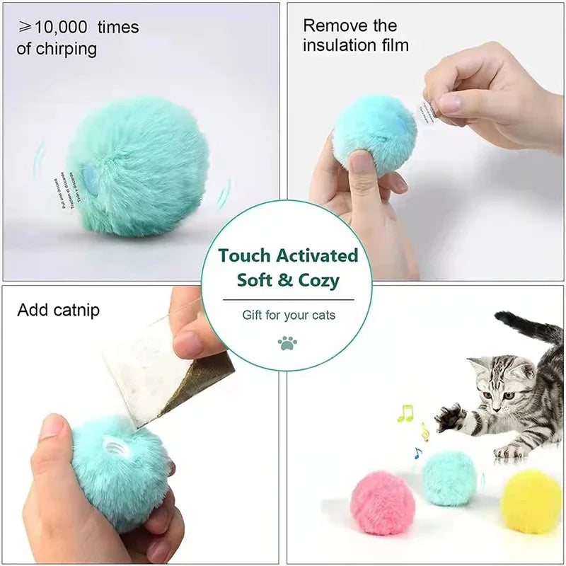 Brinquedos de gato inteligente pelúcia elétrica catnip brinquedo de treinamento gatinho toque soando produto para animais de estimação bola de brinquedo