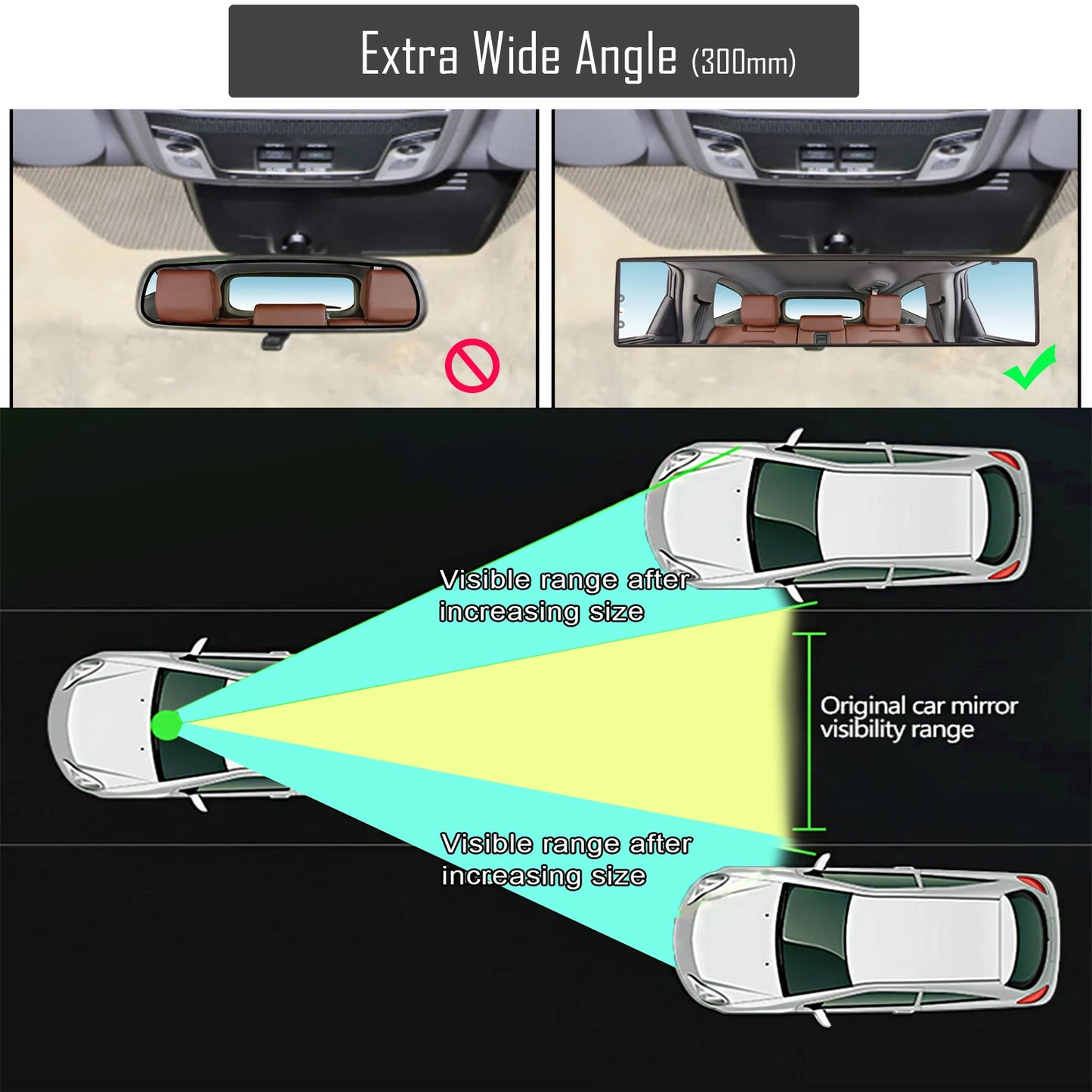 Espelho retrovisor convexo universal antirreflexo, ângulo amplo, interior do carro, assento de bebê, criança, relógio azul, viseira de sol, óculos de segurança